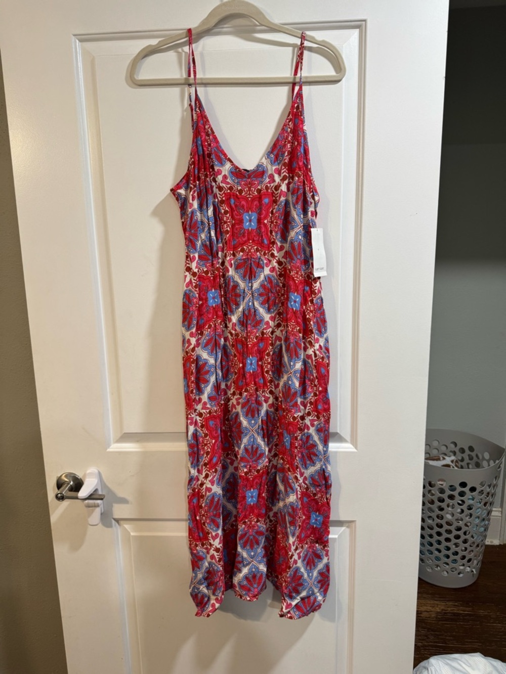 Red & Blue Printed Slip Dress